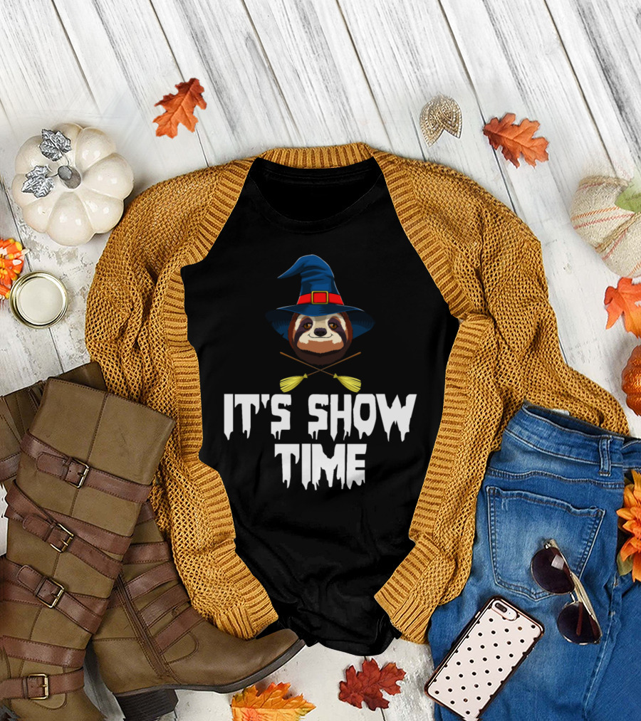 Witch Sloth It's Show Time Halloween Magic T-Shirt