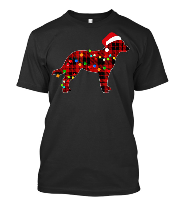 Australian Cattle Dog Red Plaid Christmas Lights Santa Hat T-Shirt