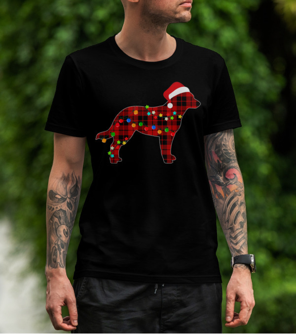Australian Cattle Dog Red Plaid Christmas Lights Santa Hat T-Shirt