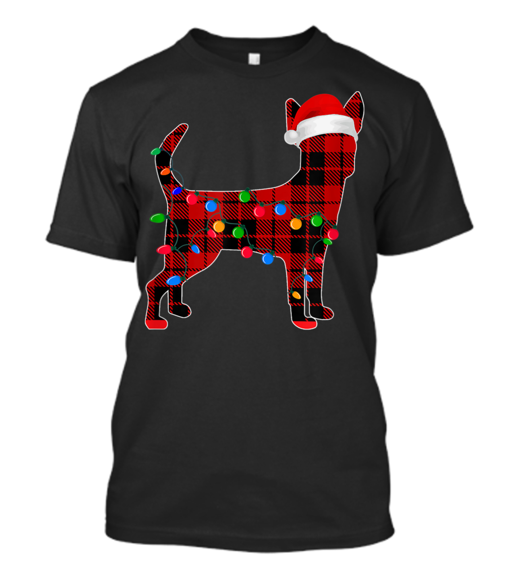 Chihuahua Red Plaid Dog Santa Hat Christmas Lights Holiday T-Shirt