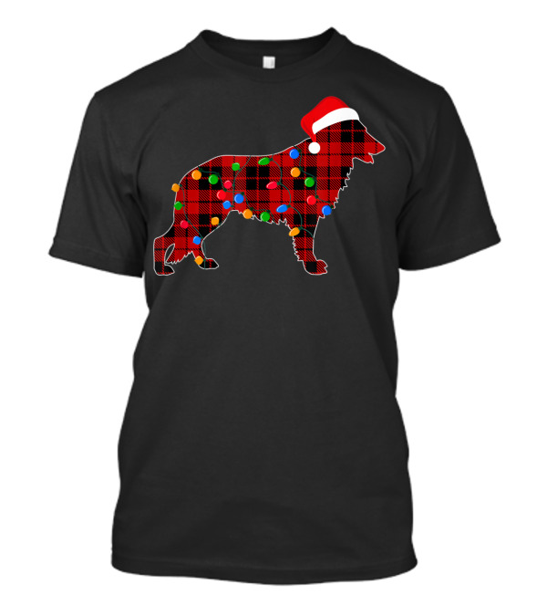 German Shepherd Red Plaid Santa Hat Christmas Lights T-Shirt