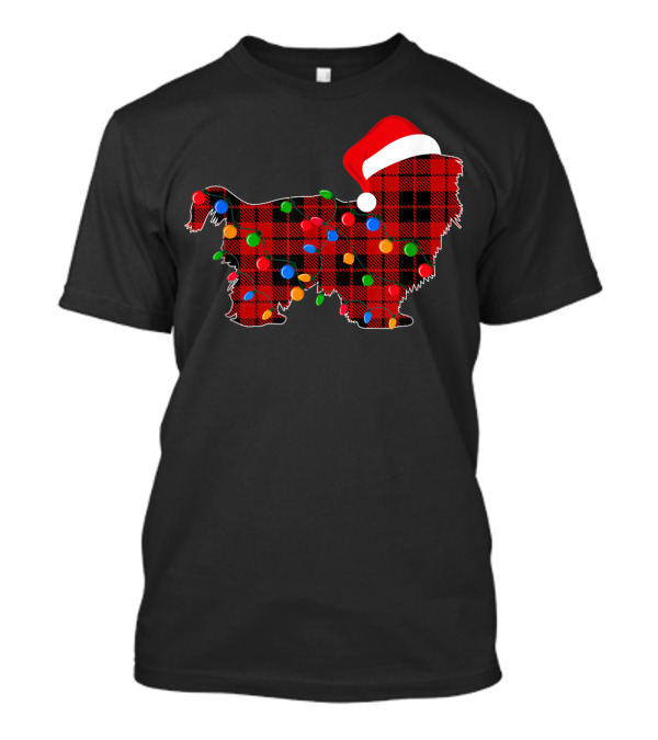 Shih Tzu Red Plaid Christmas Lights Santa Hat T-Shirt