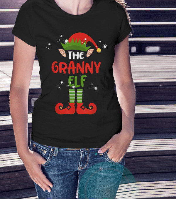 The Granny Elf Funny Christmas Outfit With Elf Hat And Shoes T-Shirt