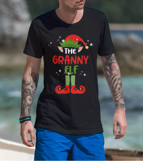 The Granny Elf Funny Christmas Outfit With Elf Hat And Shoes T-Shirt