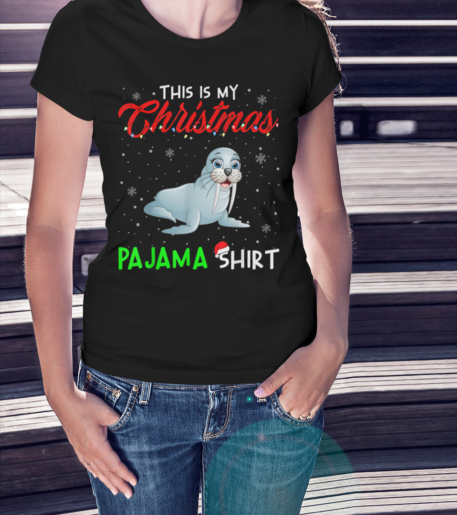 This Is My Christmas Pajama Shirt Cute Sea Lion Snowflakes T-Shirt