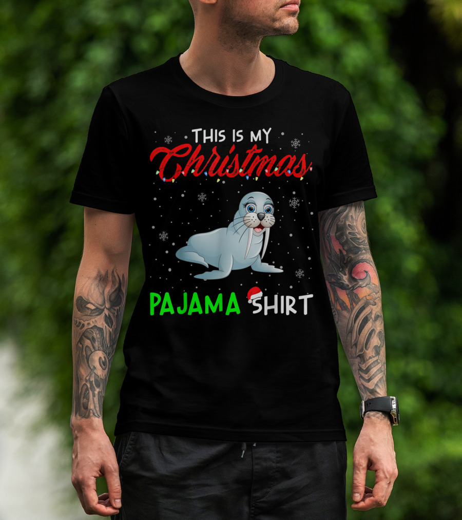 This Is My Christmas Pajama Shirt Cute Sea Lion Snowflakes T-Shirt