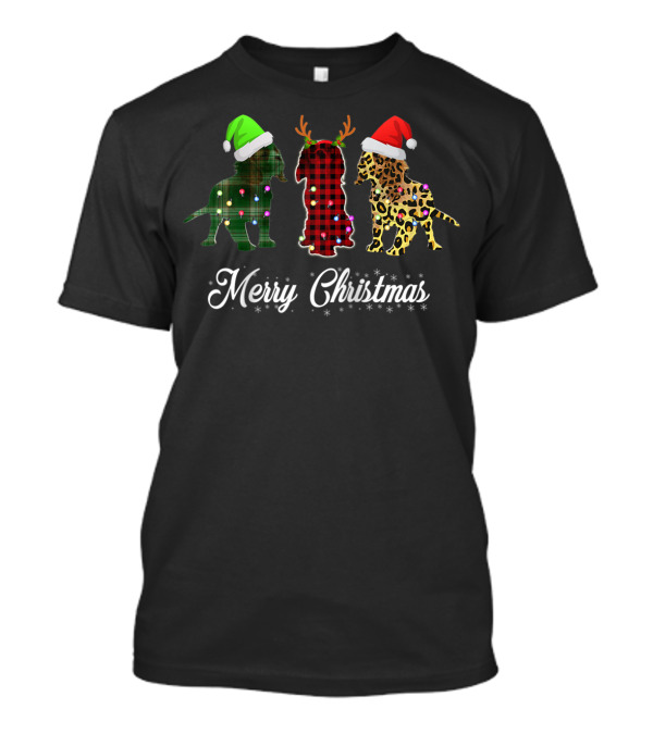 Cavalier King Charles Spaniel Merry Christmas Santa Hat Reindeer Antlers Leopard Plaid T-Shirt