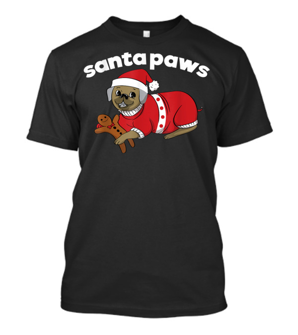 Santa Paws Christmas Santa Claus Pug Pup Dog Gingerbread T-Shirt