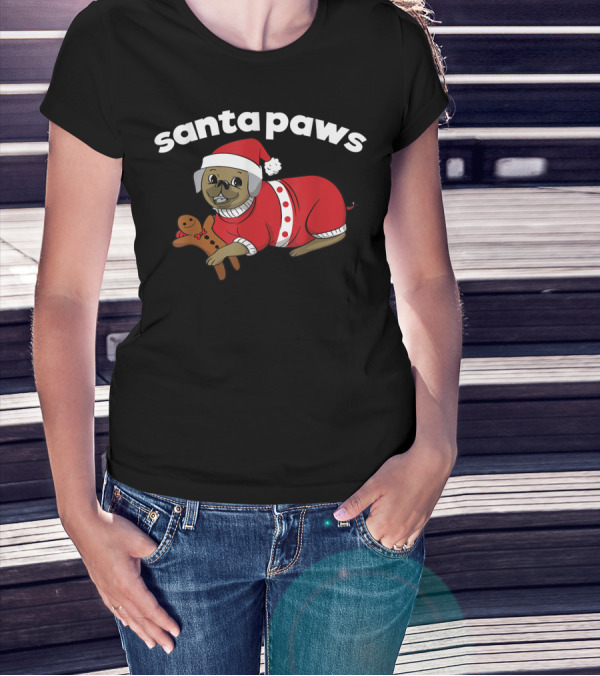Santa Paws Christmas Santa Claus Pug Pup Dog Gingerbread T-Shirt