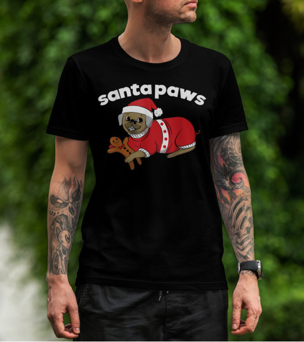 Santa Paws Christmas Santa Claus Pug Pup Dog Gingerbread T-Shirt