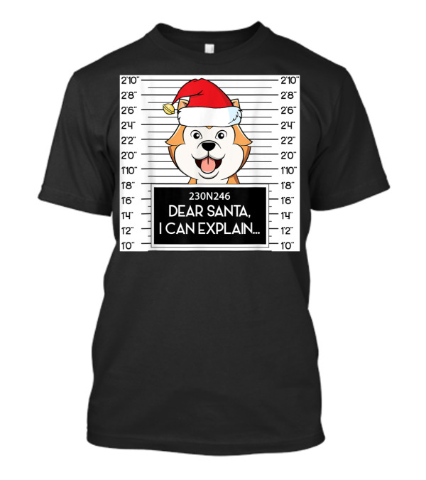 Cute Akita Mugshot Santa Hat Dear Santa I Can Explain T-Shirt