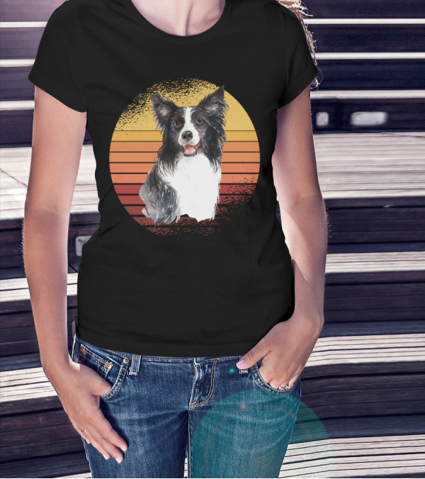 Cute Border Collie Dog Mom With Sunset Stripes T-Shirt