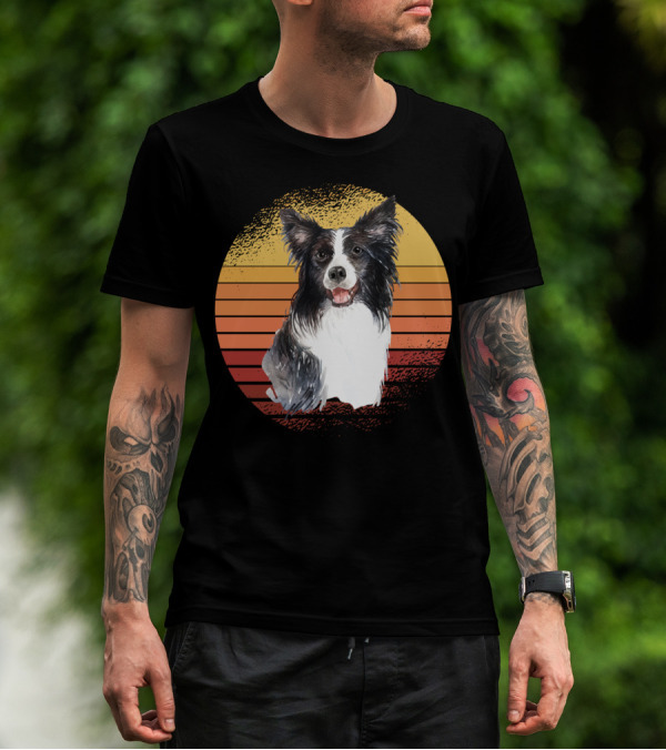Cute Border Collie Dog Mom With Sunset Stripes T-Shirt