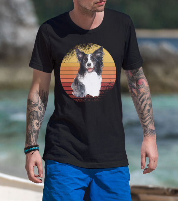Cute Border Collie Dog Mom With Sunset Stripes T-Shirt
