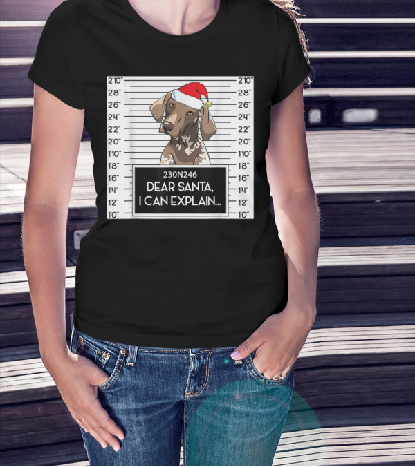 Dear Santa I Can Explain Dog Mugshot With Santa Hat Cute Pointer T-Shirt