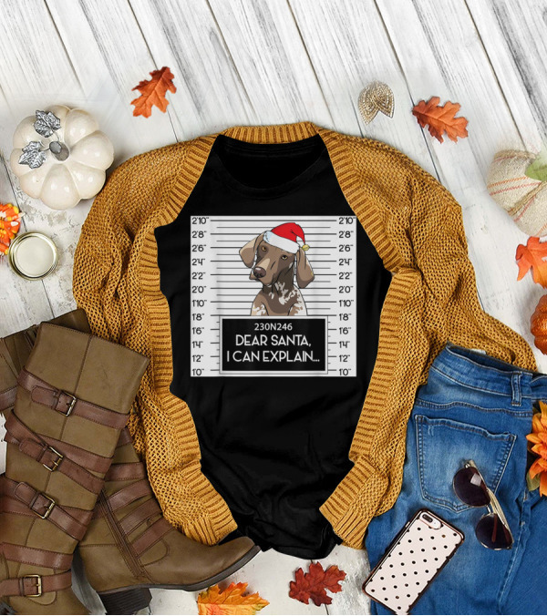 Dear Santa I Can Explain Dog Mugshot With Santa Hat Cute Pointer T-Shirt