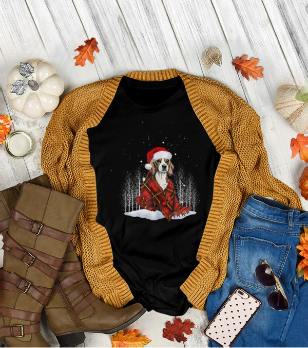 Dachshund Lover Santa Hat Winter Forest T-Shirt