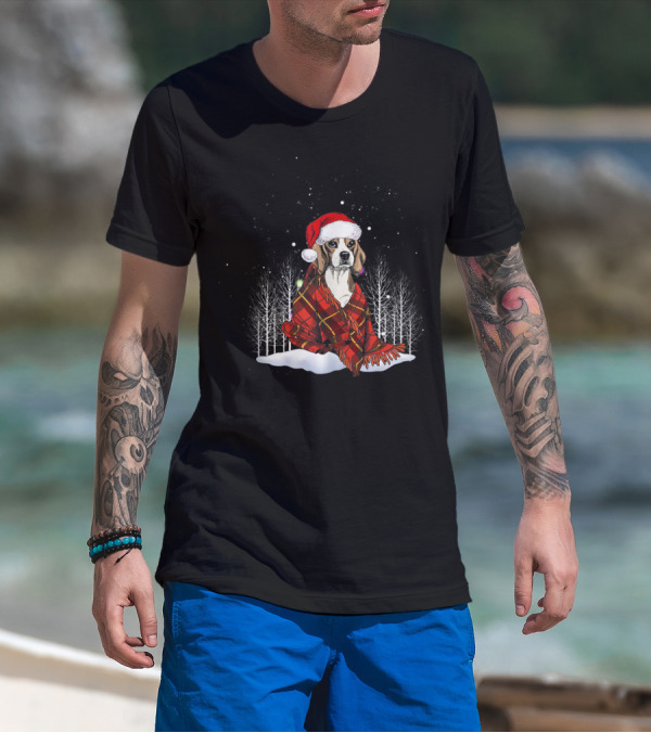Dachshund Lover Santa Hat Winter Forest T-Shirt