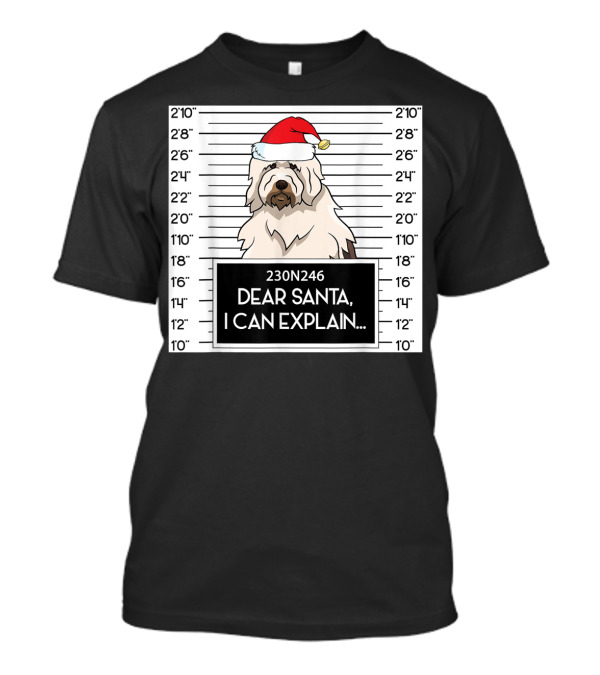 English Sheepdog Mugshot Dear Santa I Can Explain With Santa Hat T-Shirt