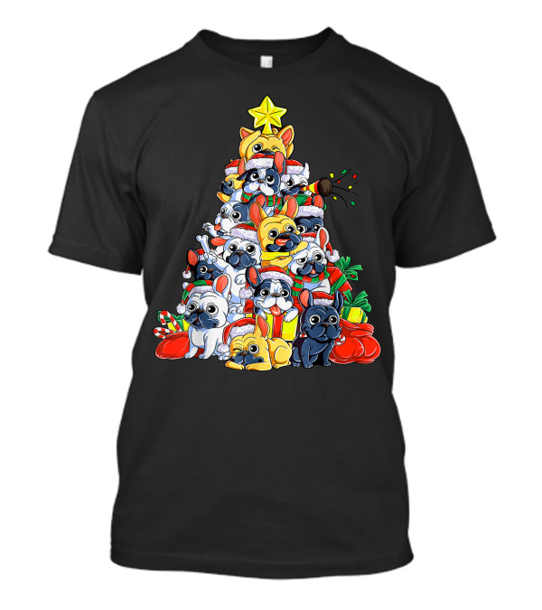 French Bulldog Christmas Tree Festive Santa Pups T-Shirt
