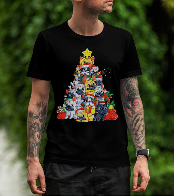 French Bulldog Christmas Tree Festive Santa Pups T-Shirt