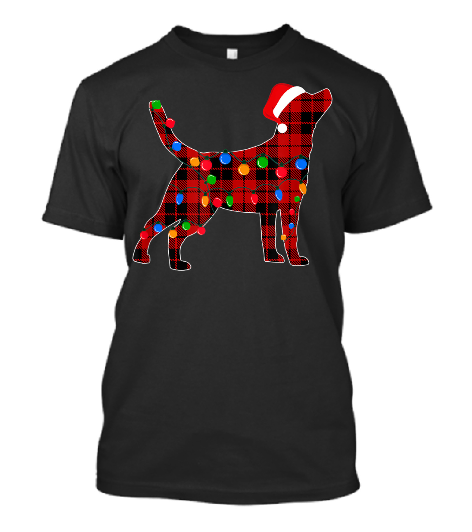 Labrador Plaid Dog With Christmas Lights And Santa Hat T-Shirt