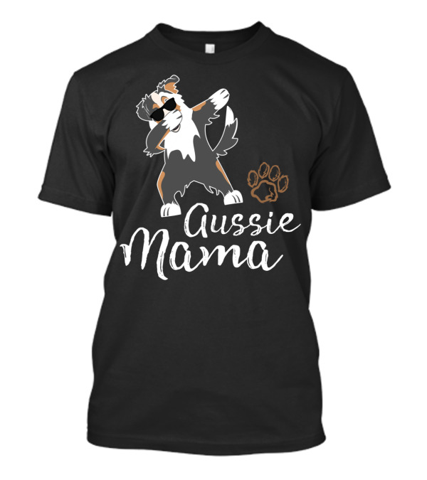 Funny Dabbing Aussie Mama Australian Shepherd Dog With Paw Prints T-Shirt