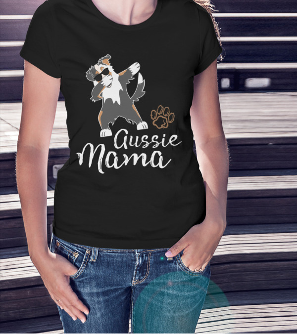 Funny Dabbing Aussie Mama Australian Shepherd Dog With Paw Prints T-Shirt