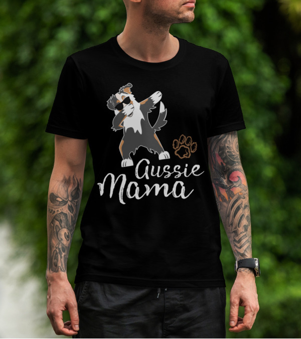 Funny Dabbing Aussie Mama Australian Shepherd Dog With Paw Prints T-Shirt
