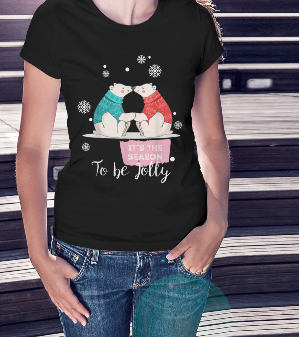 It's The Season To Be Jolly Polar Bears Sweaters Snowflakes T-Shirt