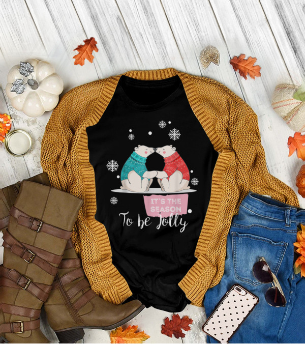 It's The Season To Be Jolly Polar Bears Sweaters Snowflakes T-Shirt