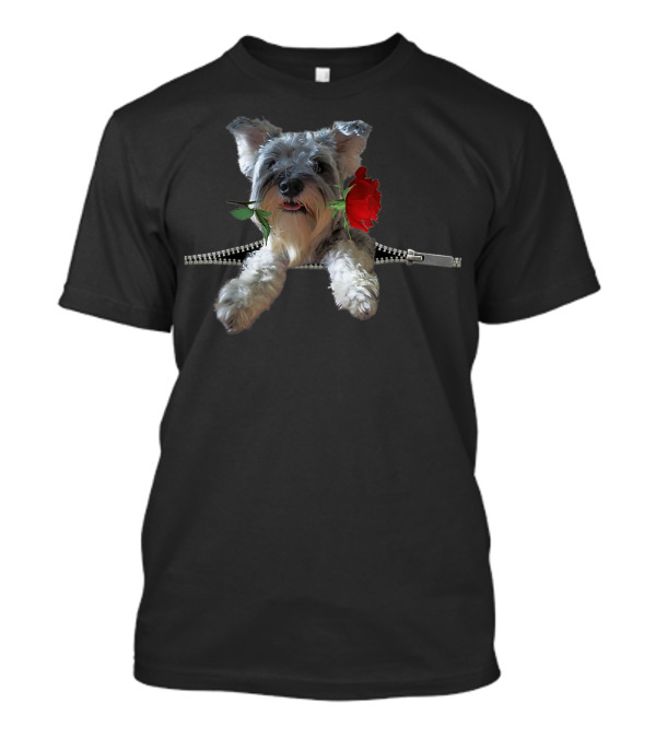 Funny Miniature Schnauzer With Rose And Zipper T-Shirt