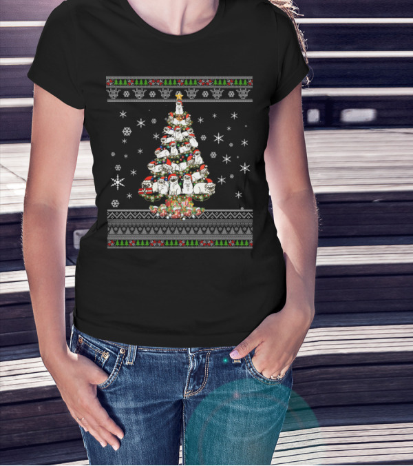 Christmas Tree Pug Dog Funny Ugly Sweater Snowflakes T-Shirt