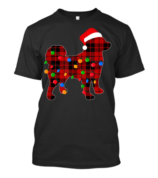 Shiba Inu Red Plaid Christmas Lights Dog With Santa Hat T-Shirt