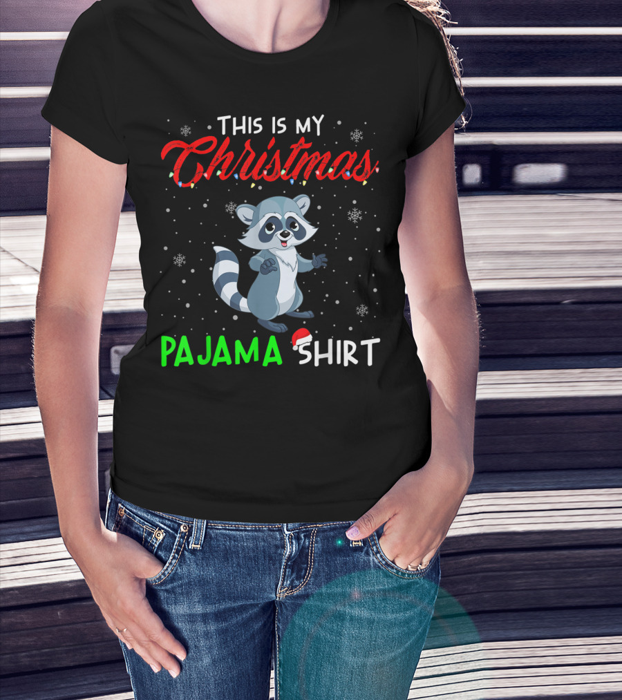 This Is My Christmas Pajama Shirt Cute Raccoon T-Shirt