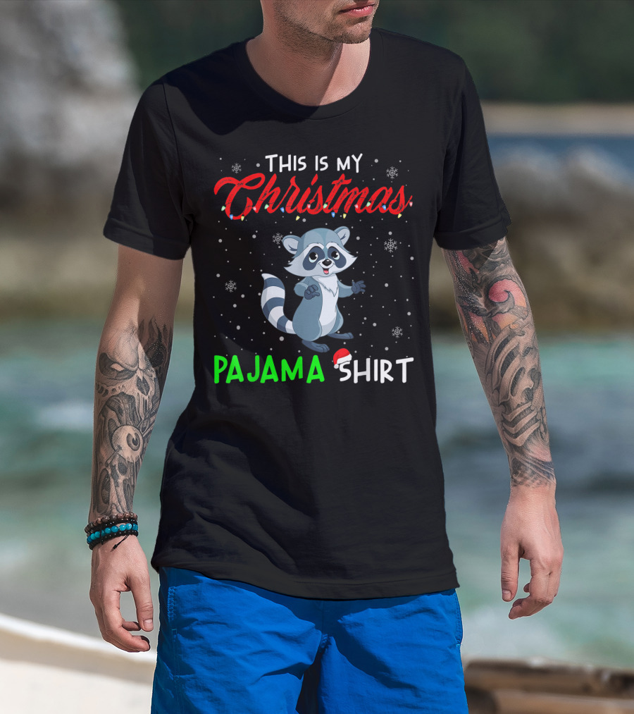 This Is My Christmas Pajama Shirt Cute Raccoon T-Shirt