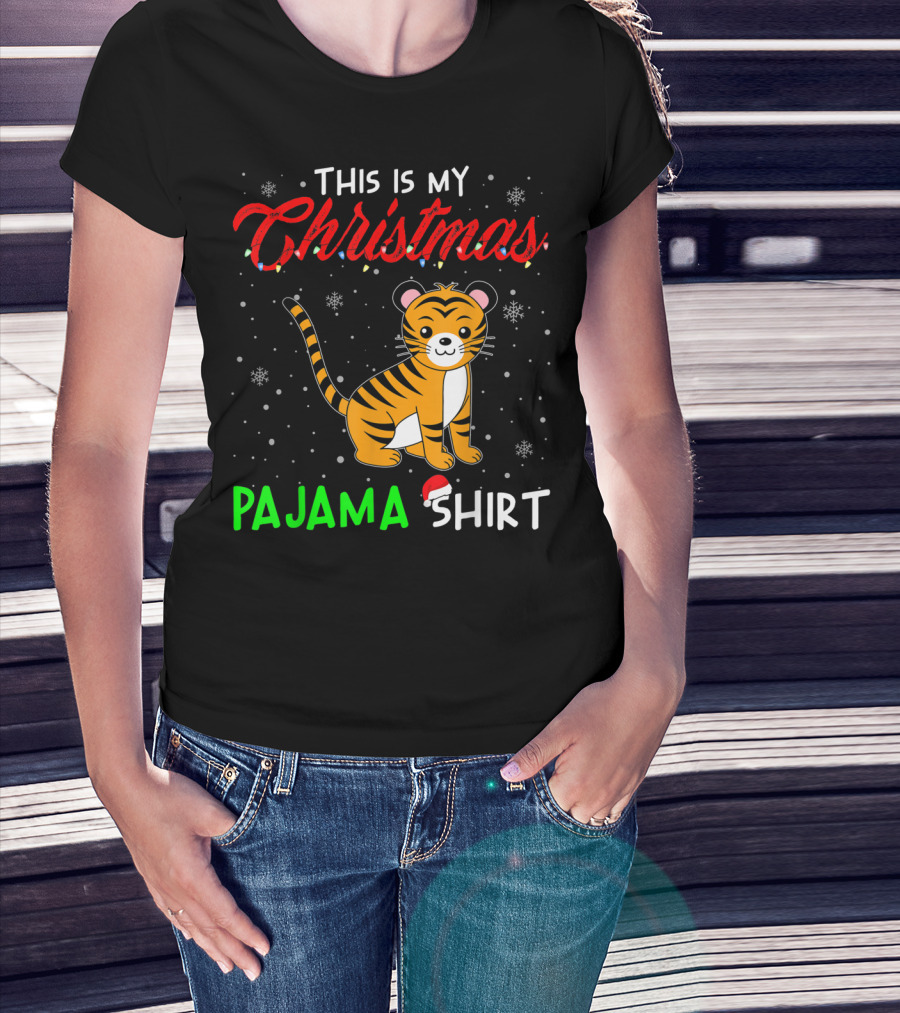 This Is My Christmas Pajama Shirt Cute Tiger T-Shirt