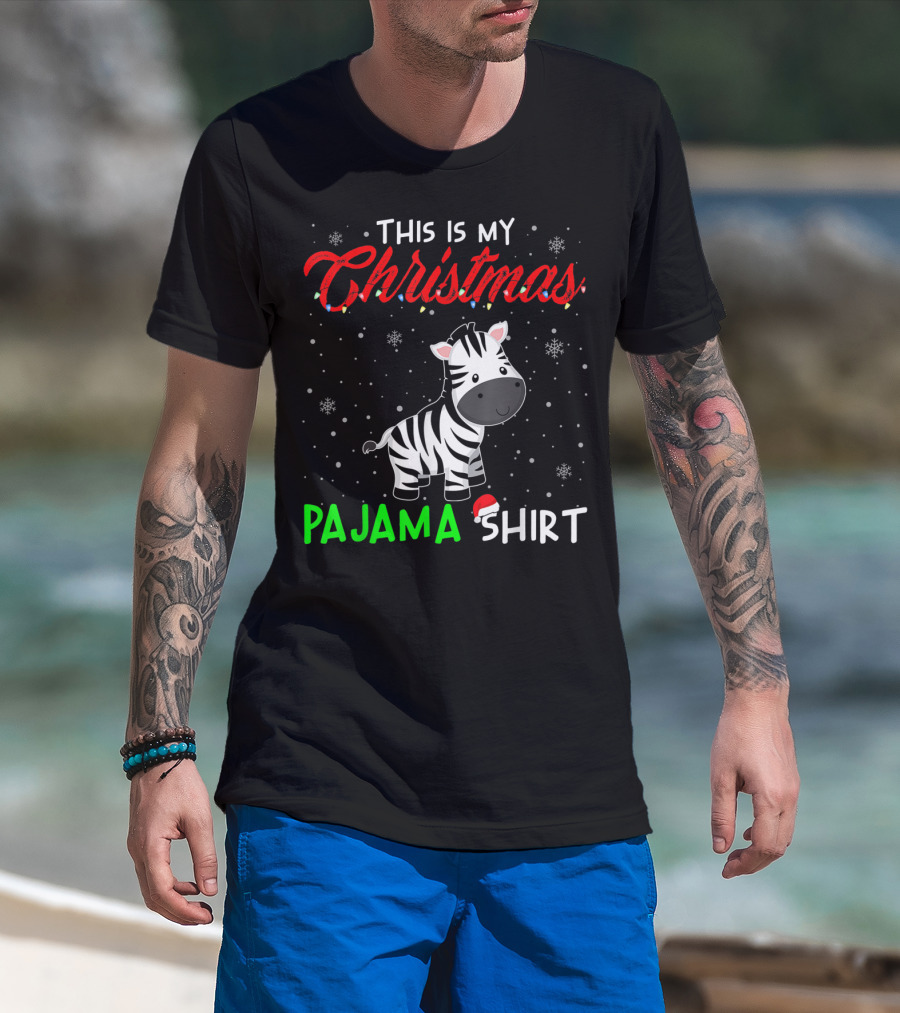 This Is My Christmas Pajama Shirt Cute Zebra T-Shirt