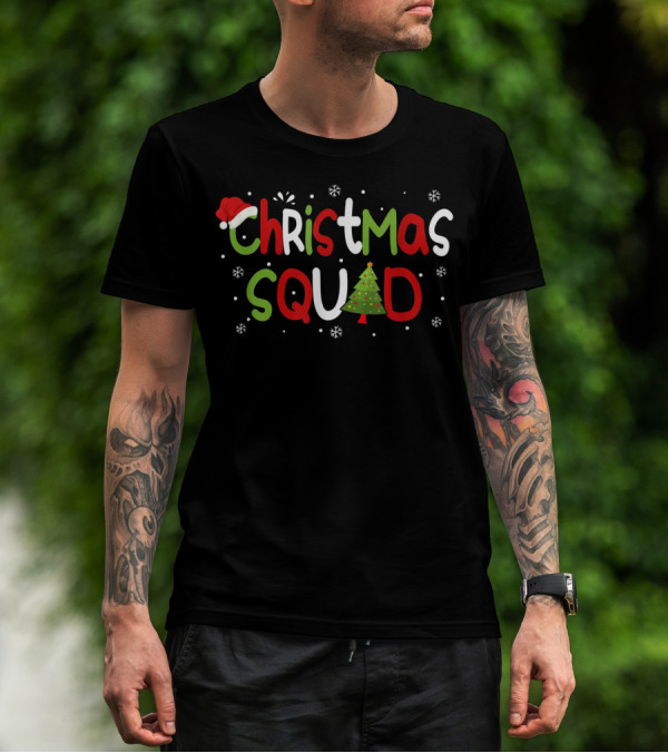 Christmas Squad Santa Hat Tree Family T-Shirt