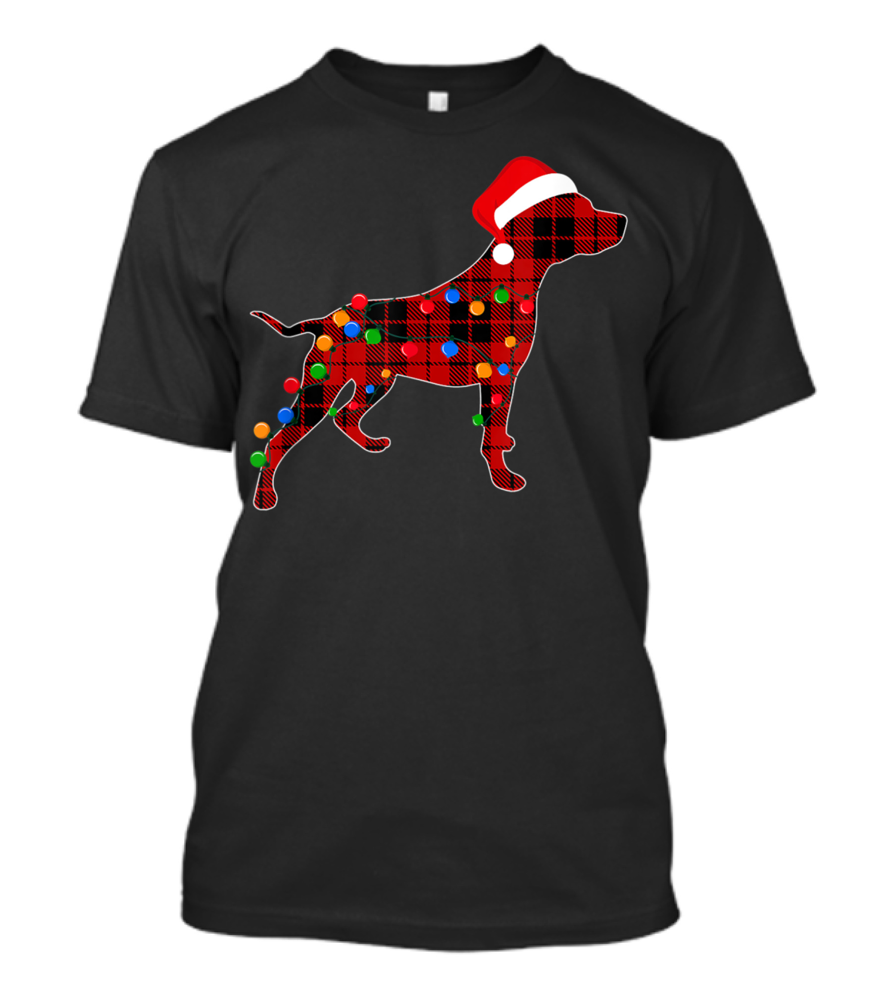 Pitbull Red Plaid Christmas Lights Santa Hat T-Shirt