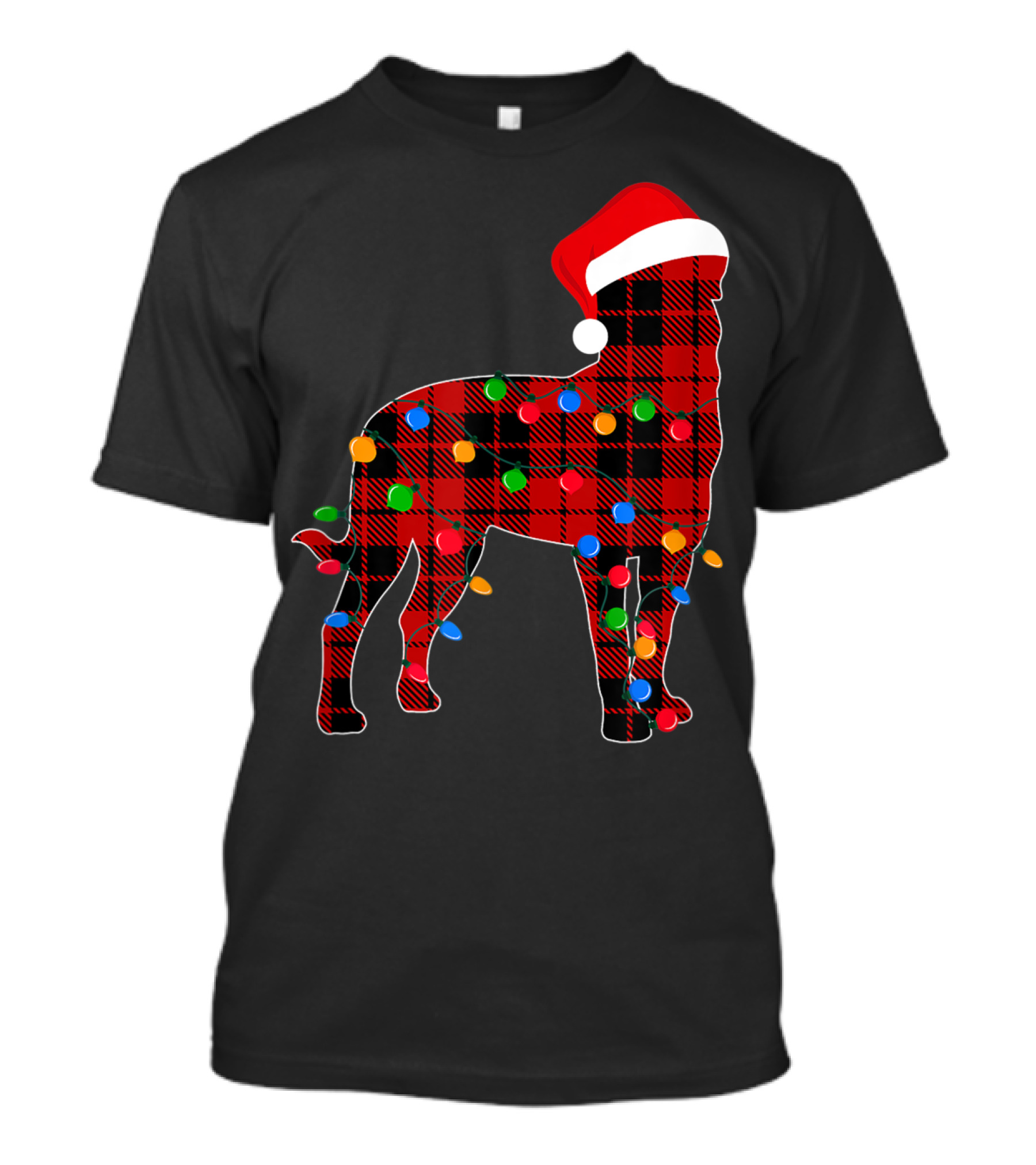Rottweiler Red Plaid Santa Hat Christmas Lights T-Shirt