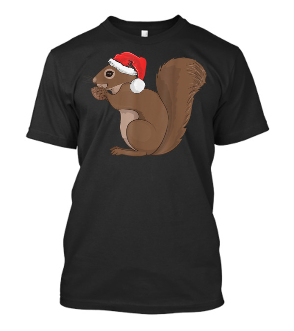 Squirrel With Santa Hat Merry Christmas Tree T-Shirt