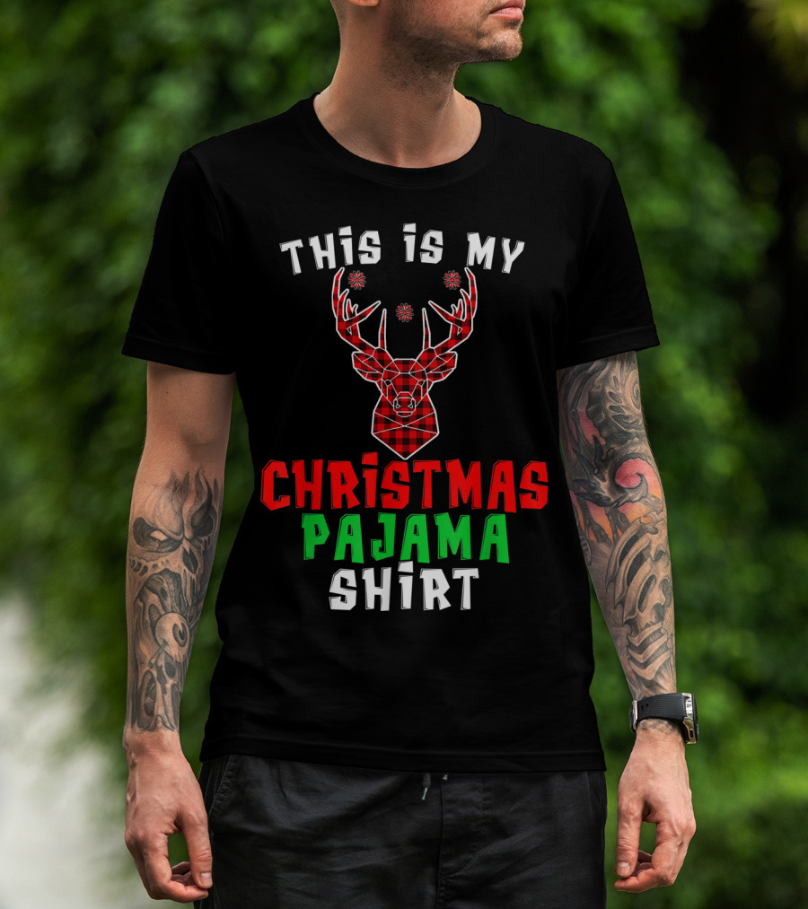 This Is My Christmas Pajama Shirt Deer Head Antlers T-Shirt