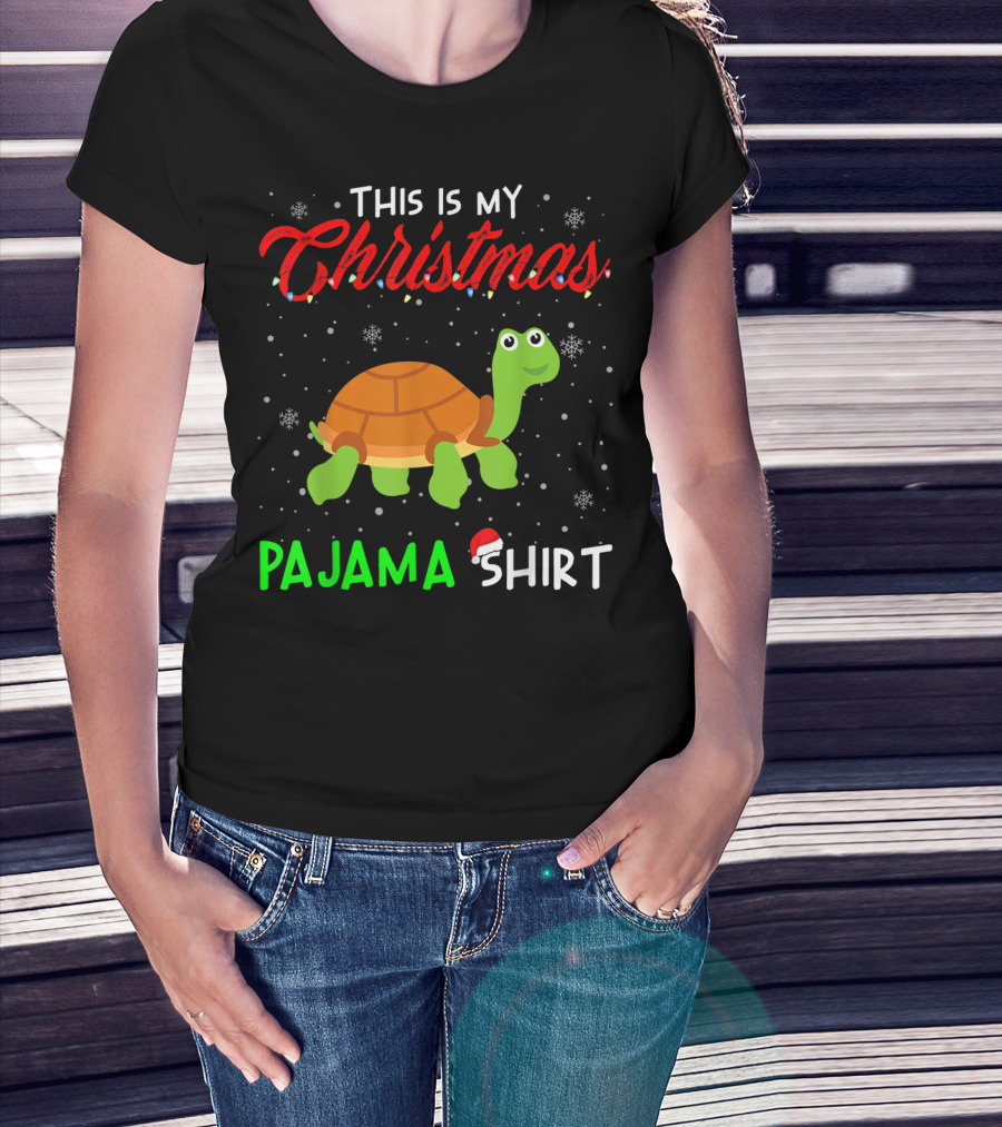 This Is My Christmas Pajama Shirt Cute Turtle Snowflakes T-Shirt