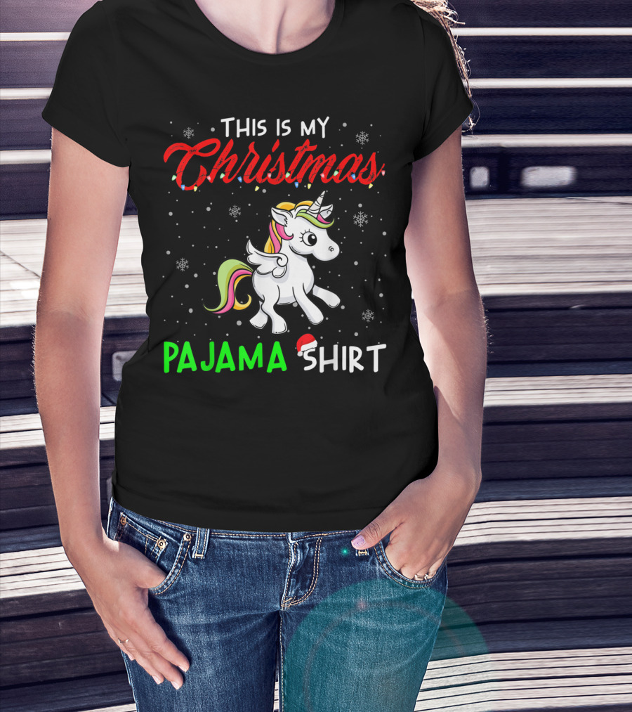 This Is My Christmas Pajama Shirt Cute Unicorn T-Shirt