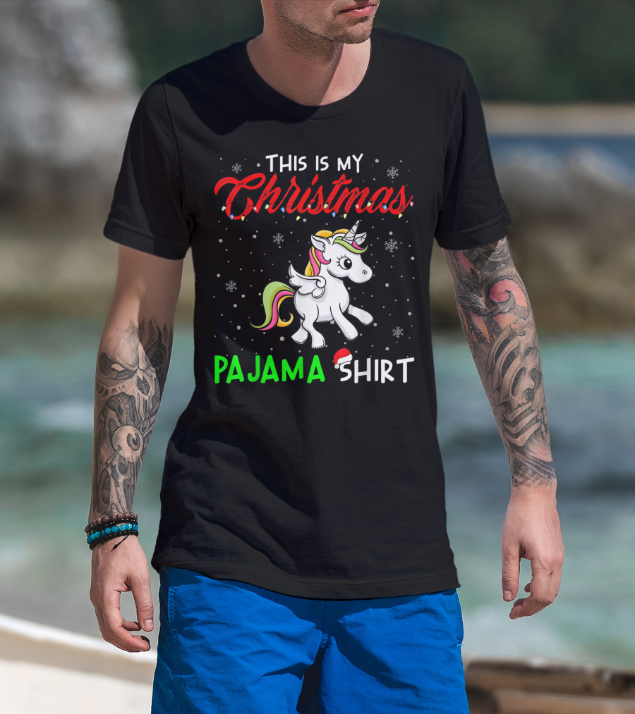 This Is My Christmas Pajama Shirt Cute Unicorn T-Shirt