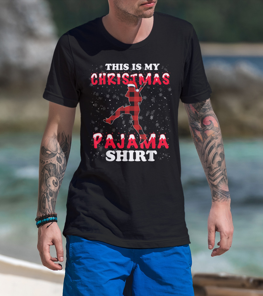 This Is My Christmas Pajama Shirt Snowflake Plaid Santa Hat T-Shirt