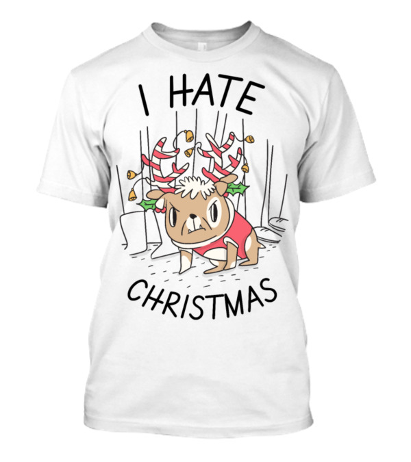 I Hate Christmas Grumpy Reindeer Candy Cane Antlers T-Shirt