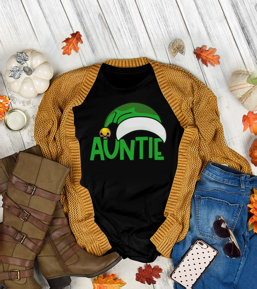 Auntie Green Elf Hat Funny Christmas Matching T-Shirt