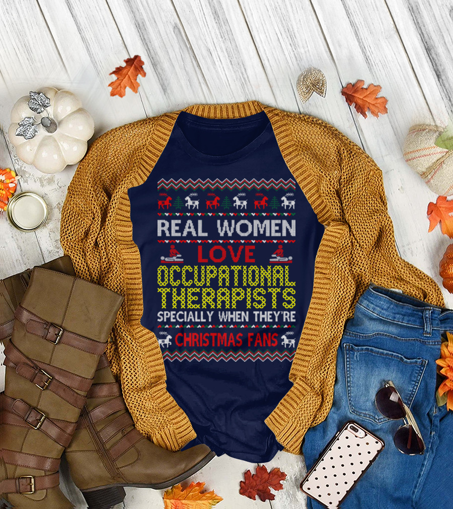 Real Women Love Occupational Therapists Christmas Fans T-Shirt